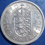 1957 UK shilling value, Elizabeth II, English reverse