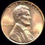 US Lincoln wheat penny, 1953 to 1958