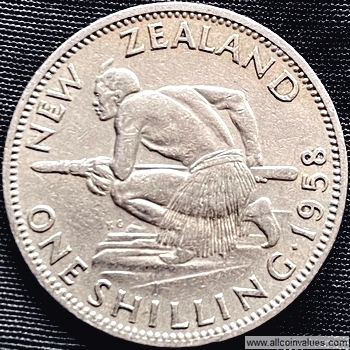 1958 New Zealand shilling reverse, broken back