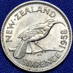 1958 New Zealand sixpence
