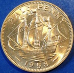 1958 UK halfpenny value, Elizabeth II
