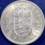 1958 UK shilling value, Elizabeth II, English reverse