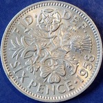 1958 UK sixpence value, Elizabeth II