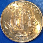 1959 UK halfpenny value, Elizabeth II