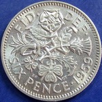 1959 UK sixpence value, Elizabeth II