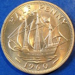 1960 UK halfpenny value, Elizabeth II