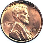 Lincoln memorial US penny, 1959 to 1969