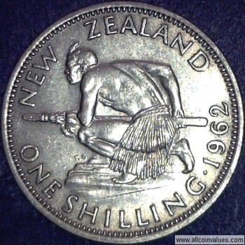 1962 New Zealand shilling reverse, no ground line