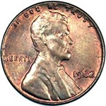1962 P US penny, Lincoln memorial
