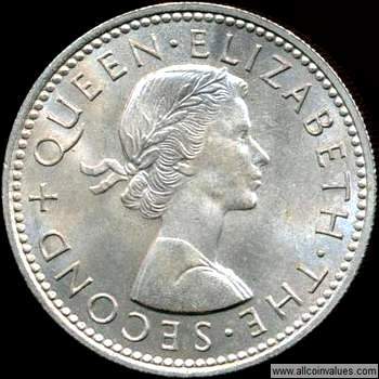 1964 New Zealand shilling obverse