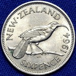 1964 New Zealand sixpence