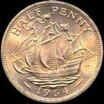 1964 UK halfpenny value, Elizabeth II