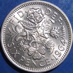 1964 UK sixpence value, Elizabeth II