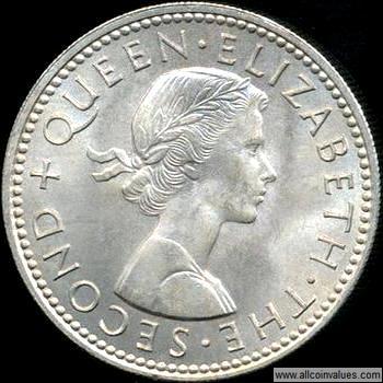 1965 New Zealand shilling obverse