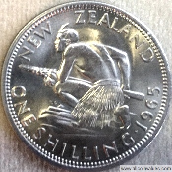 1965 New Zealand shilling reverse, broken back
