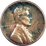 1965 P US penny, Lincoln memorial