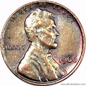 1966 P US one cent (penny) value, Lincoln memorial