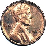 1968 S US penny, Lincoln memorial