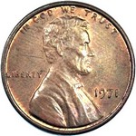 Lincoln memorial US penny, 1970 to 1976