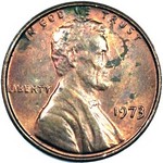 1973 P US penny, Lincoln memorial