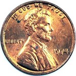 1974 P US penny, Lincoln memorial