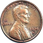 1974 S US penny, Lincoln memorial