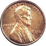 Lincoln memorial US penny, 1977 to 1984