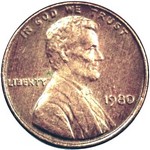 1980 P US penny, Lincoln memorial
