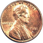 1981 D US penny, Lincoln memorial
