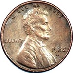 1982 D US penny, Lincoln memorial, brass