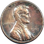 1983 D US penny, Lincoln memorial