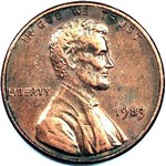 1983 P US penny, Lincoln memorial