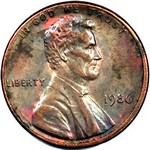 1986 P US penny, Lincoln memorial