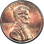 Lincoln memorial US penny, 1985 to 1993