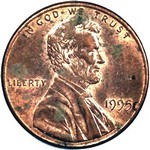 1995 P US penny, Lincoln memorial