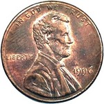 1996 P US penny, Lincoln memorial