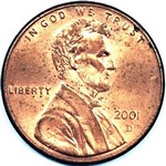 2001 D US penny, Lincoln memorial