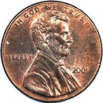 2001 P US penny, Lincoln memorial