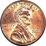 2002 P US penny, Lincoln memorial