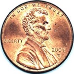 2007 D US penny, Lincoln memorial