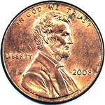 2008 P US penny, Lincoln memorial
