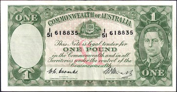 Australian Coombs / Watt one pound banknote values