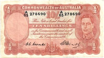 Australian Coombs / Watt ten shilling banknote values