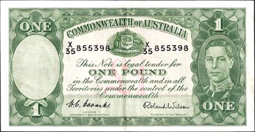 Australian Coombs / Wilson one pound banknote values, FYOI 1952