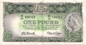 Australian Coombs / Wilson one pound banknote values, FYOI 1961