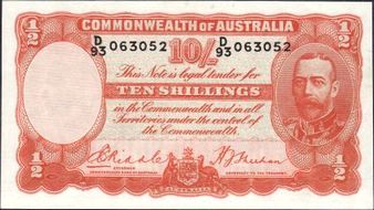 Australian Riddle / Sheehan ten shilling banknote values, FYOI 1936
